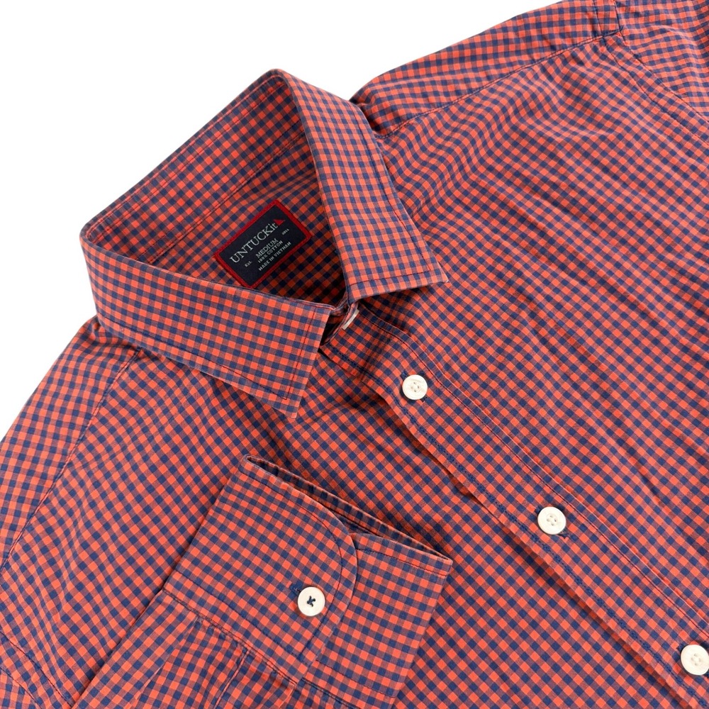 UNTUCKit Shirt Mens M Red Blue Gingham Plaid Pattern Long Sleeve Button‎ Down